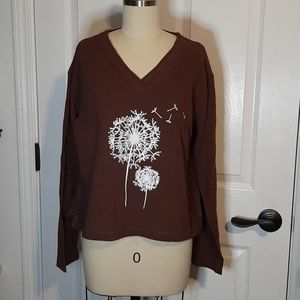 Brown linen crop top with floral print